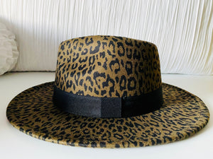 Olive Green Leopard Print Fedora Hat