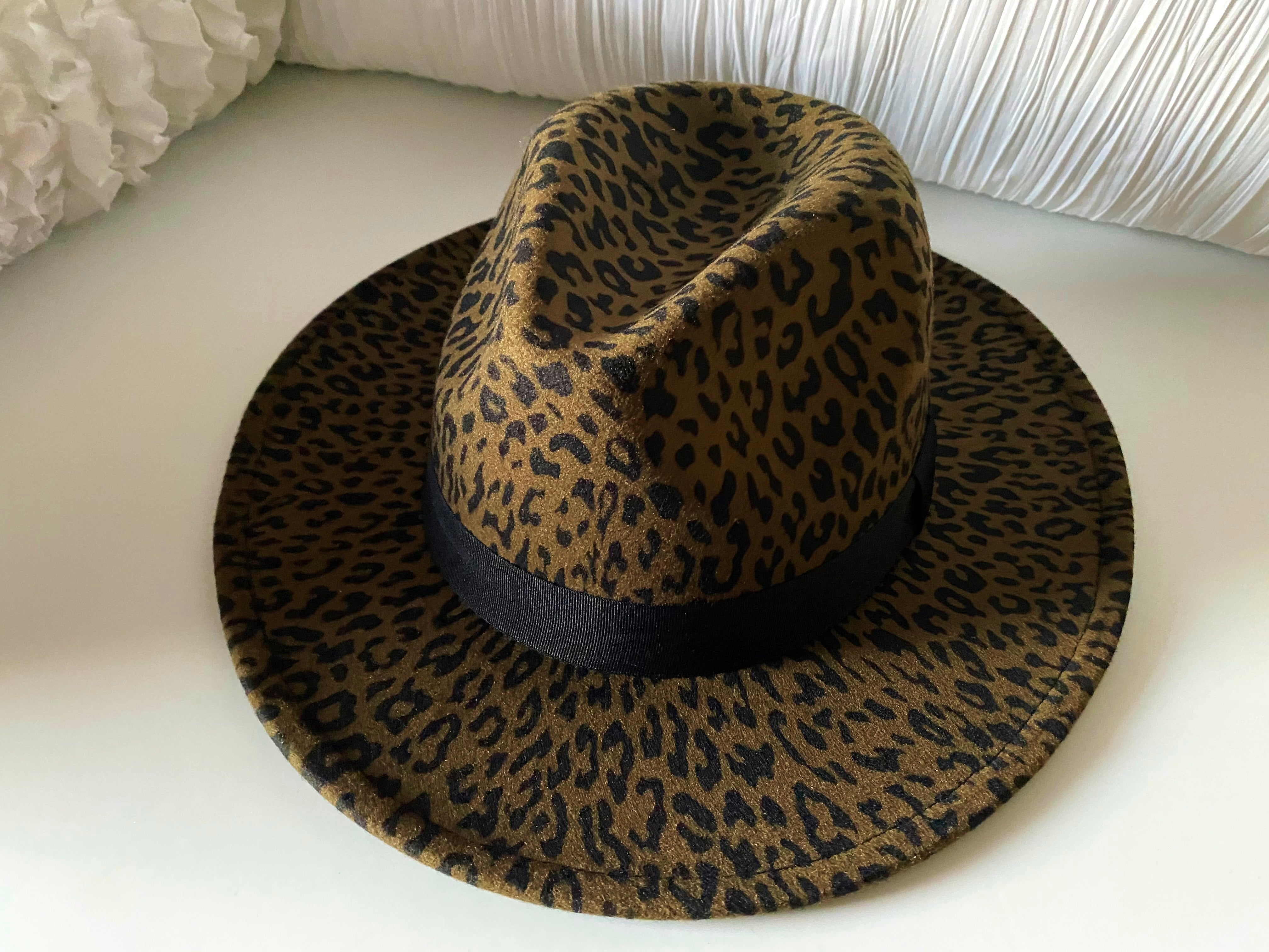 Olive Green Leopard Print Fedora Hat