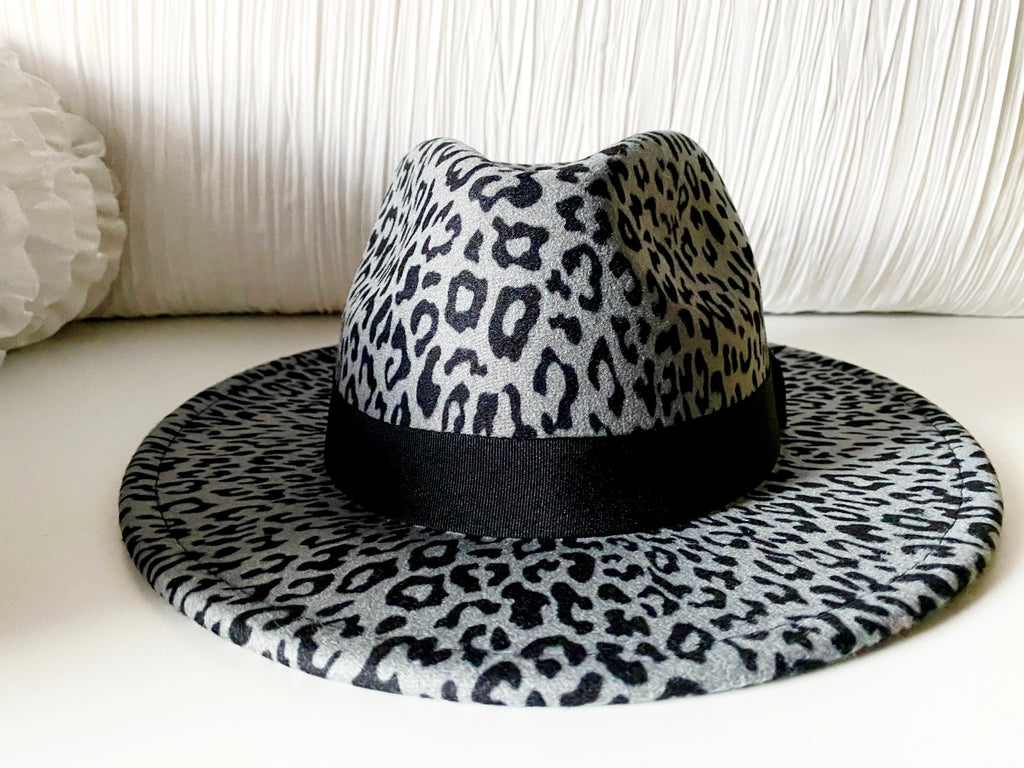 Grey Leopard Print Fedora Hat