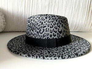 Grey Leopard Print Fedora Hat