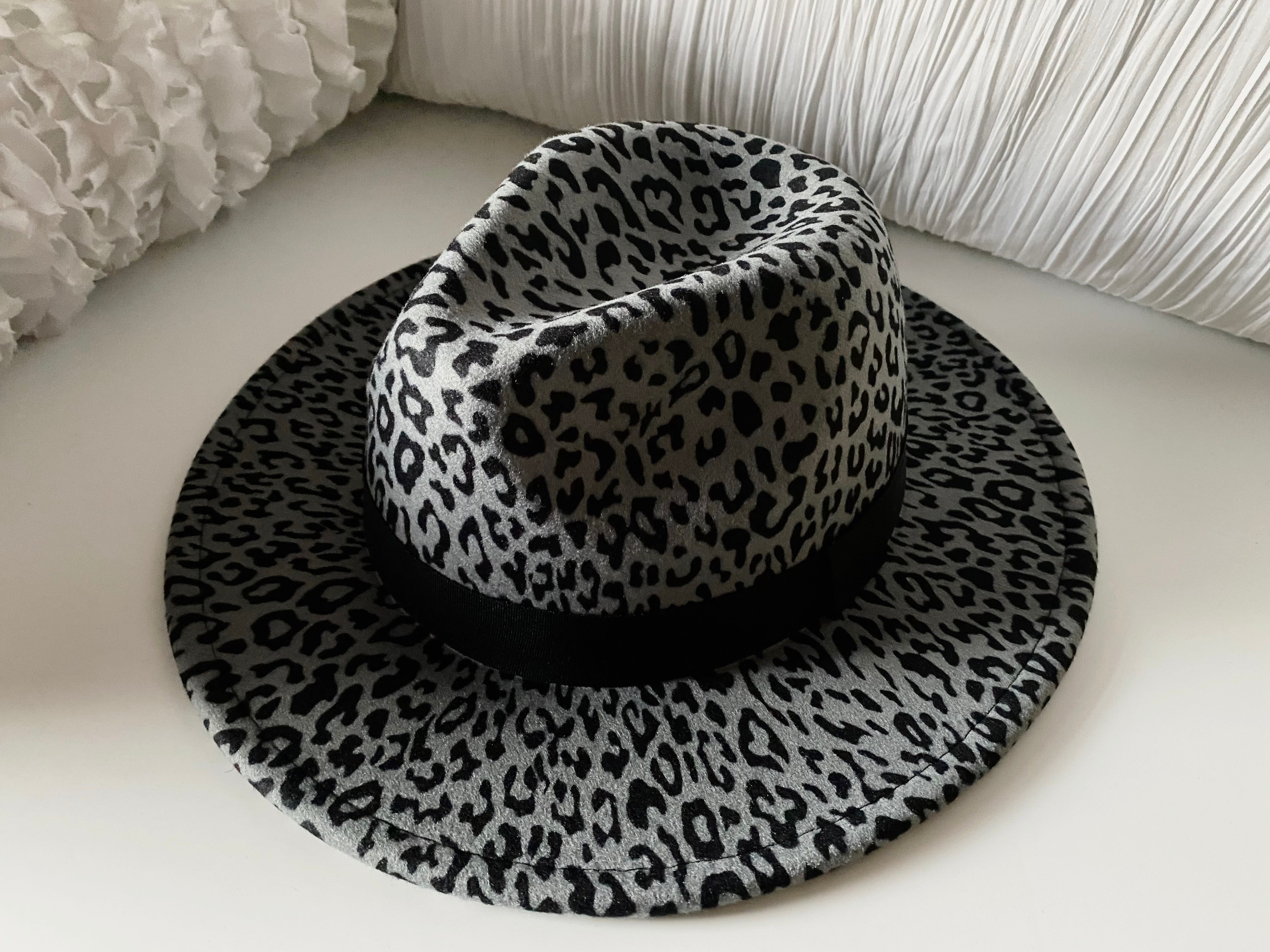Grey Leopard Print Fedora Hat