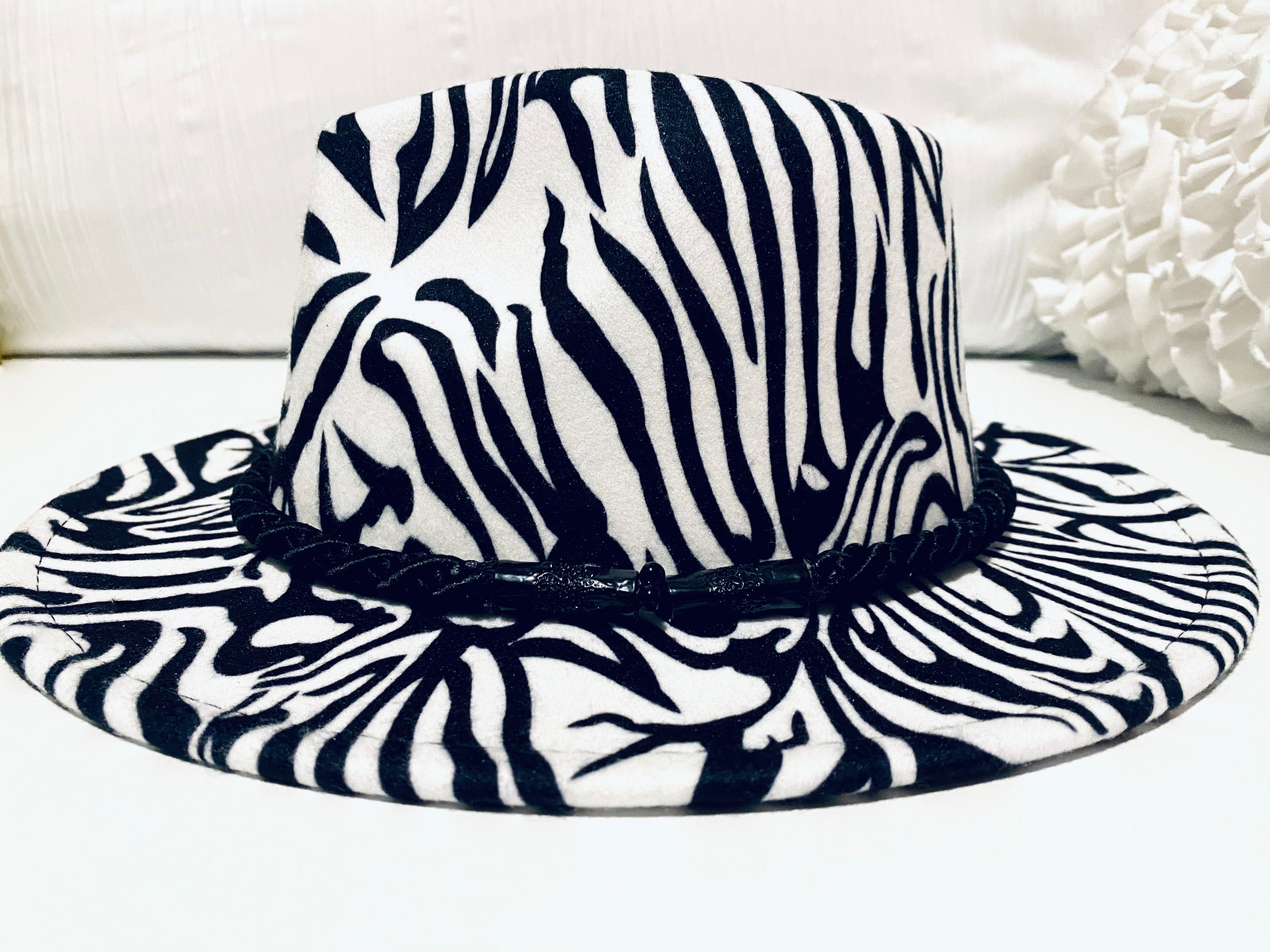 White Zebra Print Fedora Hat