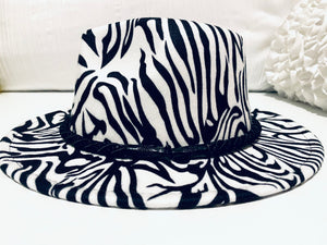 White Zebra Print Fedora Hat