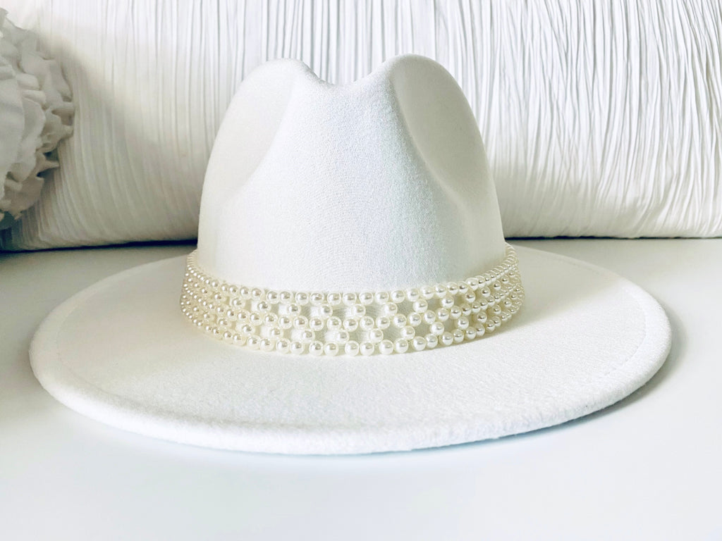 White Pretty Pearl Fedora Hat