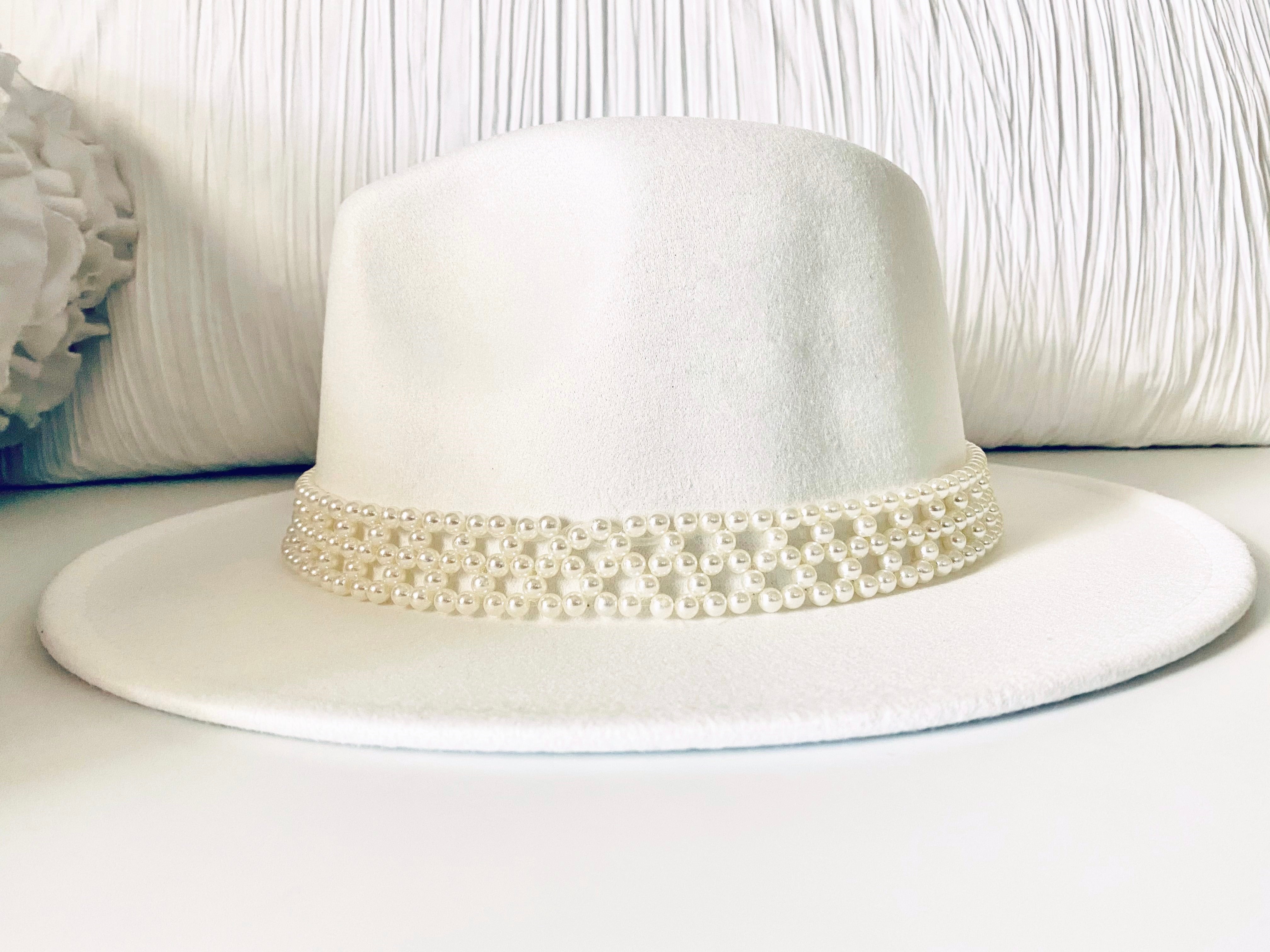 White Pretty Pearl Fedora Hat