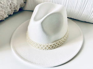 White Pretty Pearl Fedora Hat