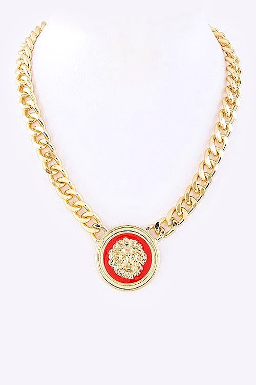 GOLD/ RED LION PENDENT NECKLACE