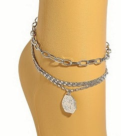 SILVER INTRICATE LAYERED ANKLET