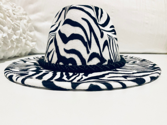 White Zebra Print Fedora Hat